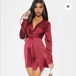 PLT Burgundy Satin Long Sleeve wrap dress